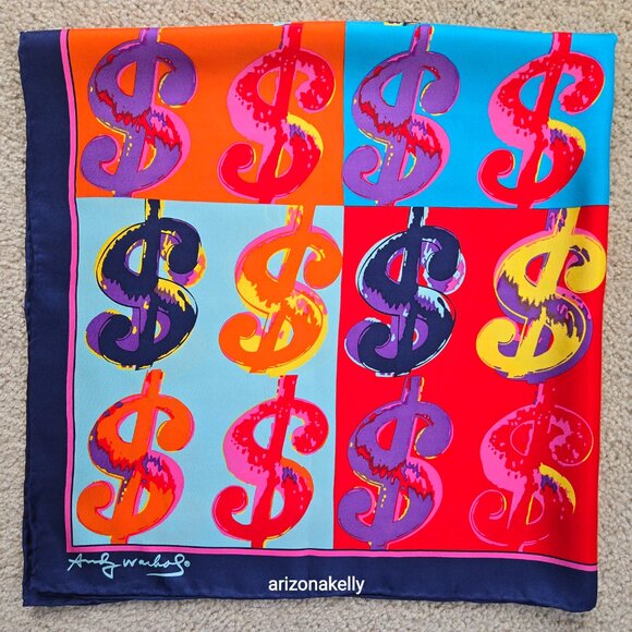 Andy Warhol Dollar Sign Silk Scarf PERFECT! Hand-Rolled Classic Memorabilia - Picture 11 of 11